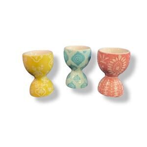 Pottery Barn Set of 3 Easter‎ Egg Cups NEW NIP Pastels Ceramic